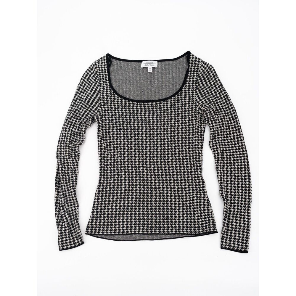 Other Stories Womens XS Knit Top Scoop Neck Houndstooth Long Sleeve Top